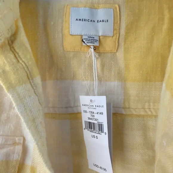 American Eagle Outfitters yellow and white plaid flannel shirt. NWT size S - Picture 4 of 6